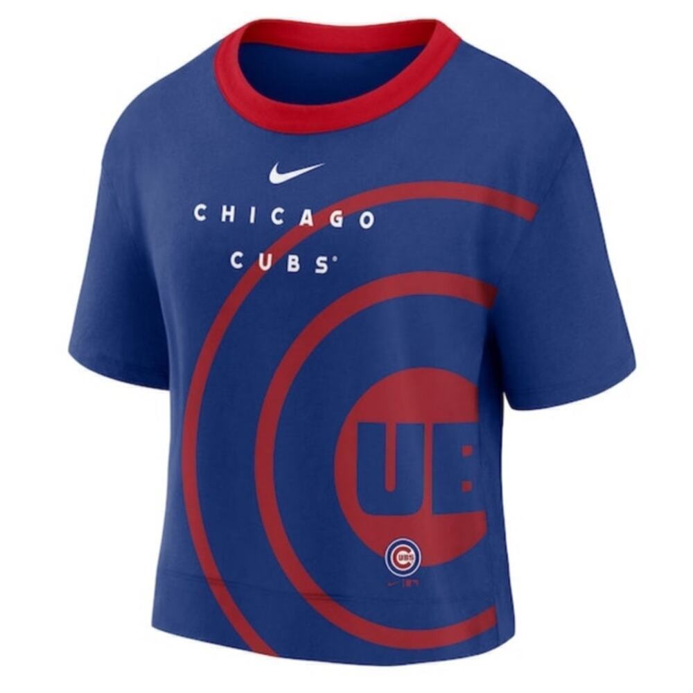 Nike Women's Chicago Cubs Royal/Red Team First High Boxy Tee, S